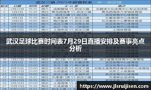 武汉足球比赛时间表7月29日直播安排及赛事亮点分析